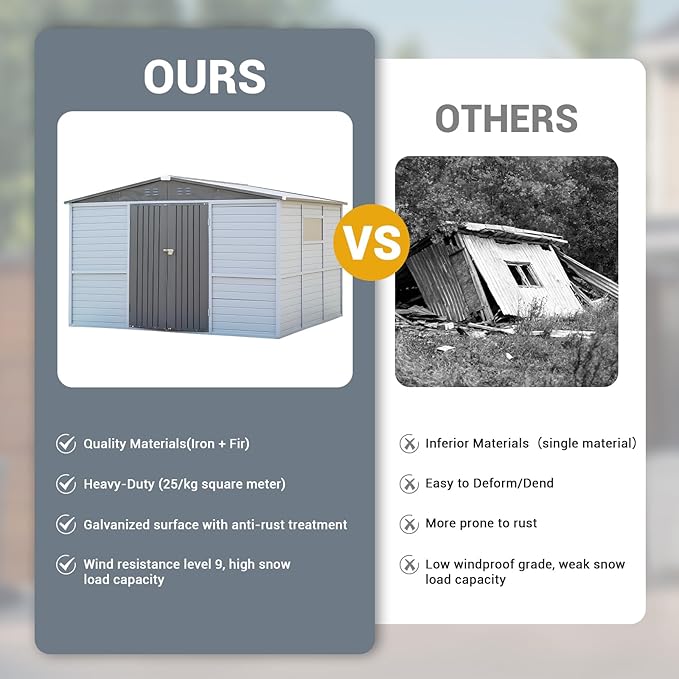 3x5ft Solid Wood & Steel Outdoor Storage Shed with Lockable Double Doors & Ventilation Windows for Garden, Lawn, Patio