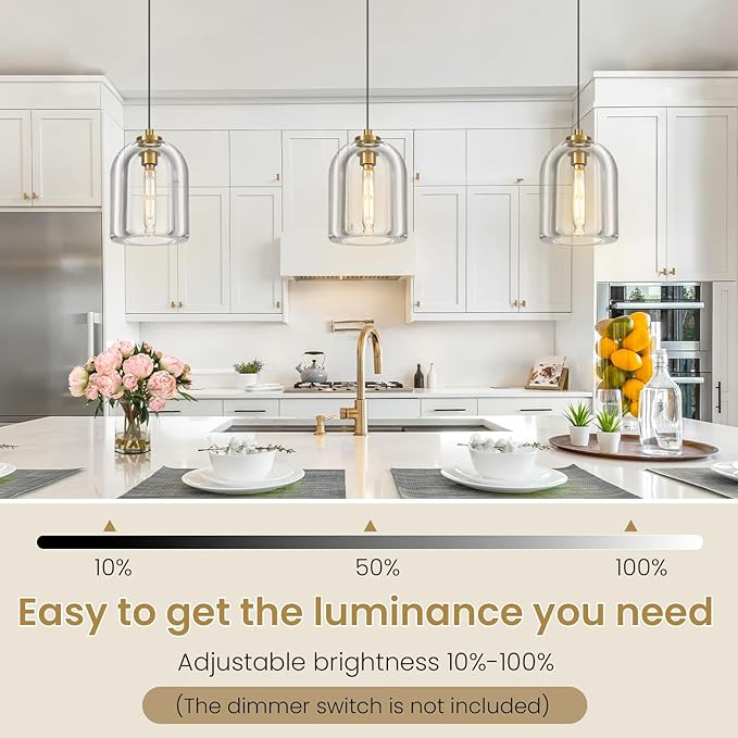 Crystal Pendant Light Kitchen Island: 2 Pack Gold K9 Crystals Lights - 5.1" Dimmable Contemporary Cylinder Light above Dining Table - Modern Ceiling Hanging Lighting for Bedroom E12 Bulbs Included