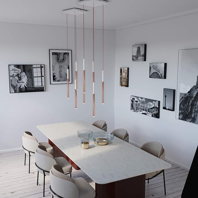 ALTAIR 4 Mini Pendant Lighting White-Copper - LED Hanging Light Fixture for Kitchen Island, Bar, Foyer - Cluster Pendants - Dimmable, Adjustable Wire, Lamp Bulb Included
