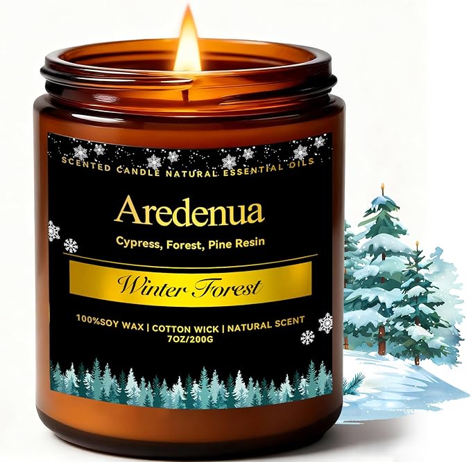 Winter Candles – Winter Forest Candle | Holiday Soy Candles for Home Scented - Cedarwood Evergreen Christmas Candle | Holiday Christmas Gifts for Women Men - 7oz Jar with 50H Clean Burn & Long Lasting