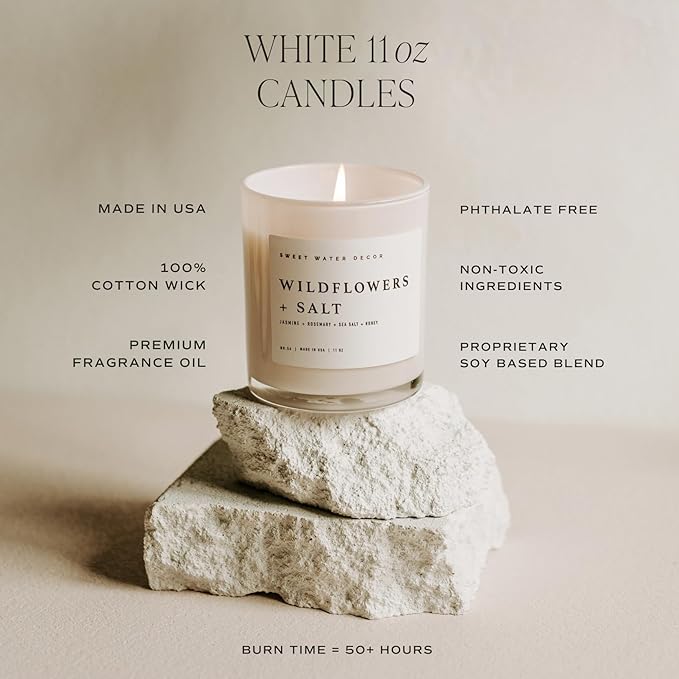 Sweet Water Decor Holiday Soy Candle - Citrus, Cloves, Black Dahlia Petals, Pine Cones and Oakmoss Holiday Scented Candles for Home - 11oz White Jar + Wood Lid, 50+ Hour Burn Time, Made in The USA