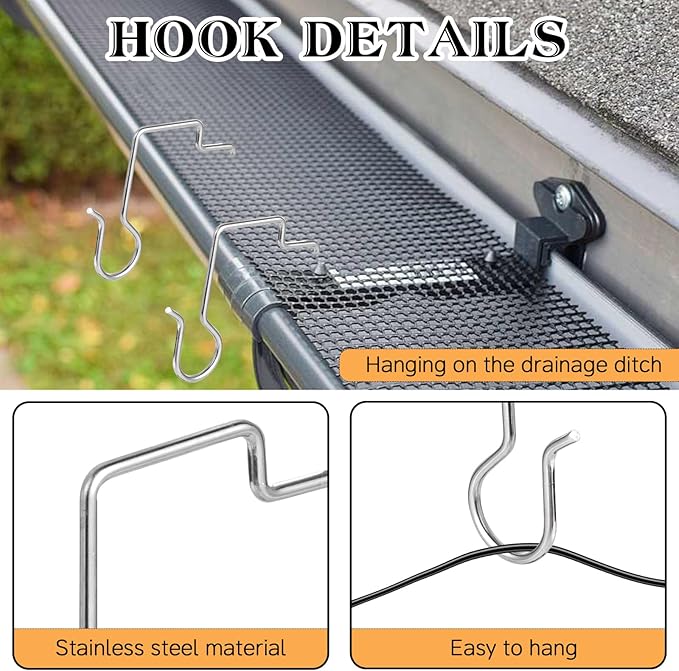 150 Pcs Christmas Light Hooks for Perforated Mesh Gutter Guards Metal Christmas Light Ornament Clips Hangers Gutter Guards Grid Hooks for Xmas Outdoor Hanging Decorations (150, Silver)