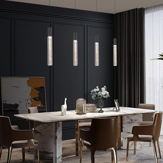 Modern Black Acrylic Pendant Light Fixture, 1-Light 3-Color LED Pendant Lighting Cord Adjustable Ceiling Hanging Lights for Kitchen Island Living Room Bedroom Dining Room (3 Pack)