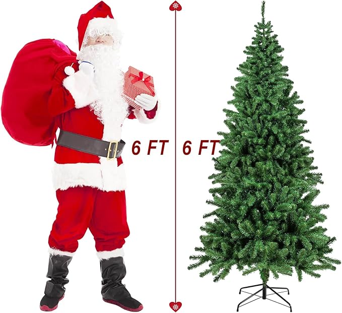 PLKO 6FT Artificial Holiday Christmas Tree，Artificial Christmas Tree Xmas Pine Tree with Stand and Soft Green Branch for Holiday Indoor Outdoor,720Tips(Green)