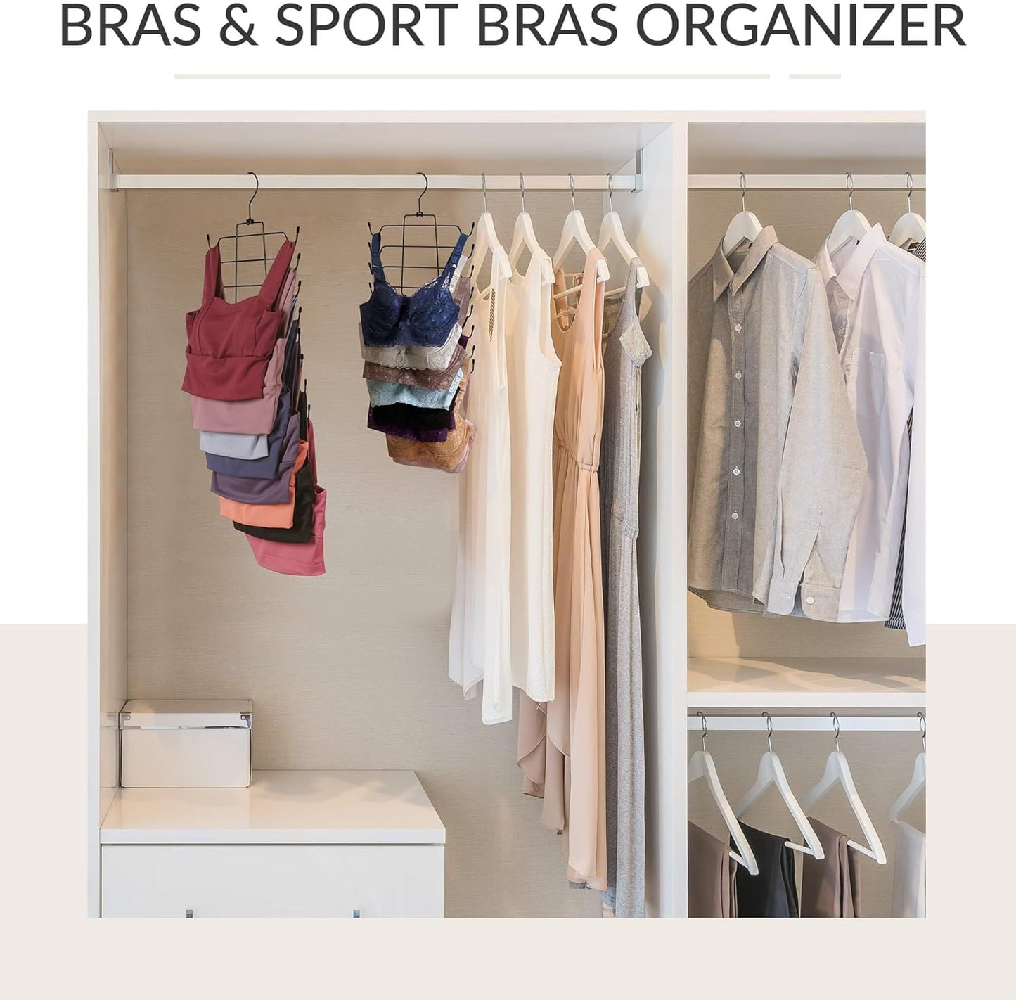 ZEDODIER 6 Pack Tank Top Hanger, Space Saving Bra Hangers, Non-Slip Hanging Sport Bras Holder, Closet Organizers and Storage for Camisoles Tank Tops Bras Ties Swimsuits Strappy Dress, Black