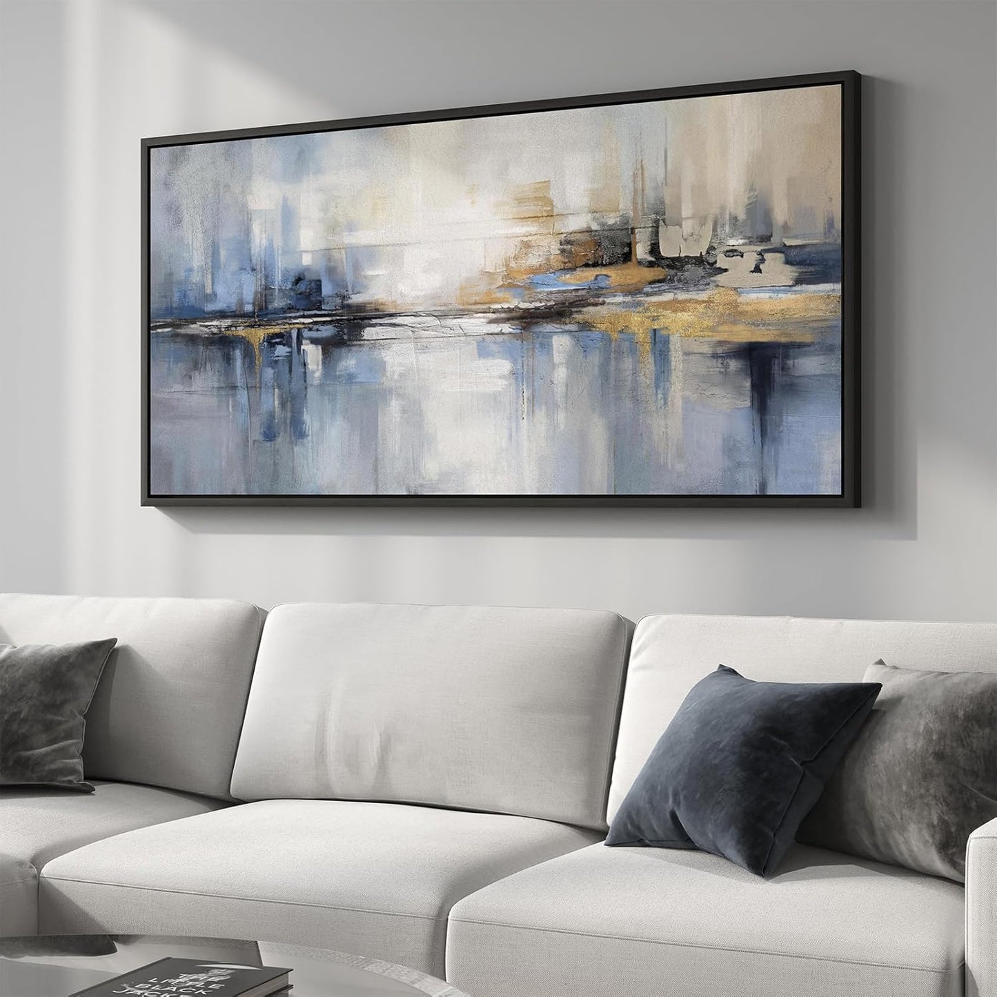 Framed Extra Large Blue Abstract Wall Art for Living Room, Modern Canvas Prints Painting Artwork for Walls, Minimalist Abstract Pictures for Living Room Dining Room Bedroom Office Wall Decor 30x60 In
