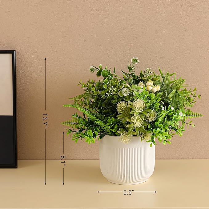 Fake Plants with Ceramic Pots, Artificial Plants Indoor, Faux Plant Flowers for Table Centerpiece Decorations Dining Room, Home Decor Living Room Bathroom Modern Farmhouse Decor