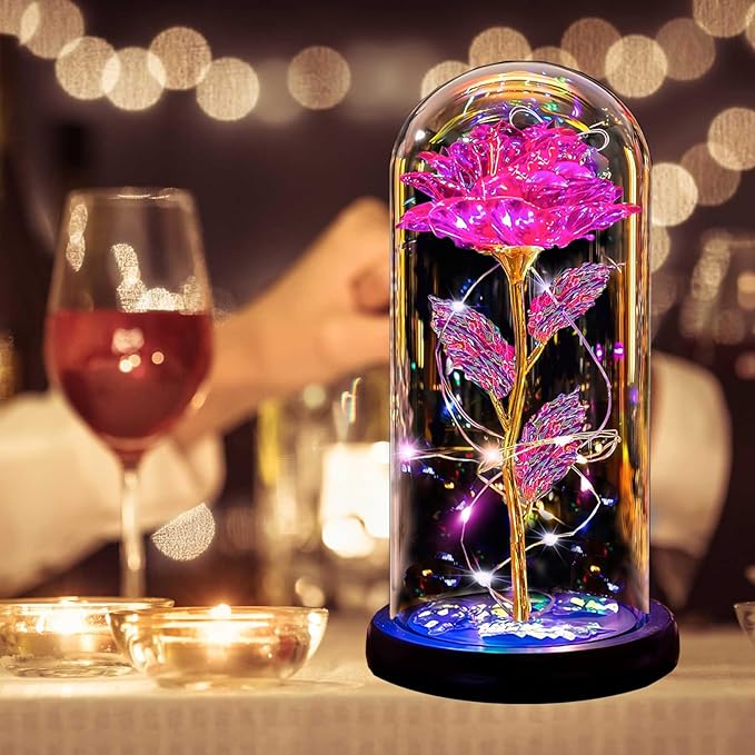 Christmas Rose Gifts for Women Mom, Womens Gifts for Christmas, Glass Flower Gifts for Sister, Rose Enchanted Crystal Flower Gift Light Up in Glass Dome,Birthday Gift for Women Wife
