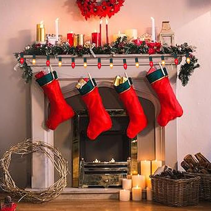 25Ft C9 Christmas Lights Outdoor, Vintage Multicolor String Lights with 26 C9 Clear Red/Frosted White Bulbs for Christmas Tree, Roofline, Garden, Patio, Cafe, Xmas Decorations