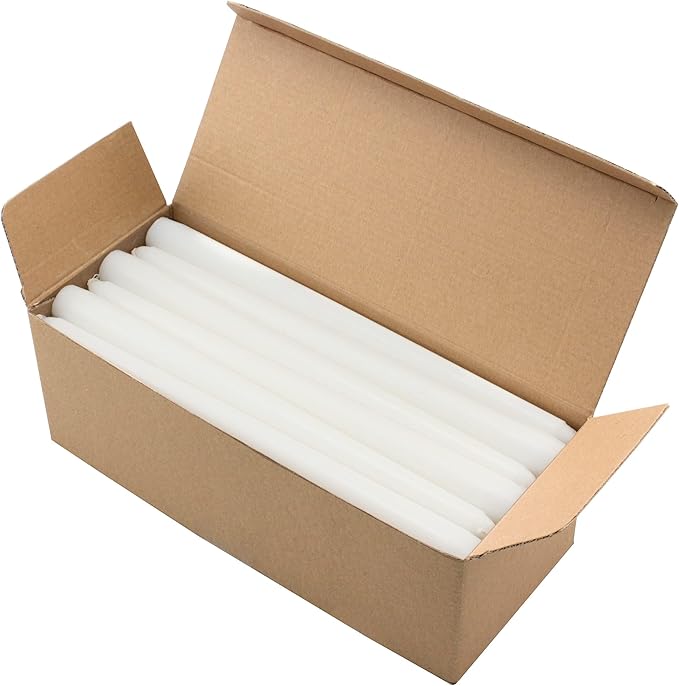 20 Pack White Taper Candles, 10 Hours Burn Time, Unscented, Smokeless and Dripless, 0.8 x 12 Inch Dinner Candle Set for Household, Wedding, Party and Home Décor Candlesticks