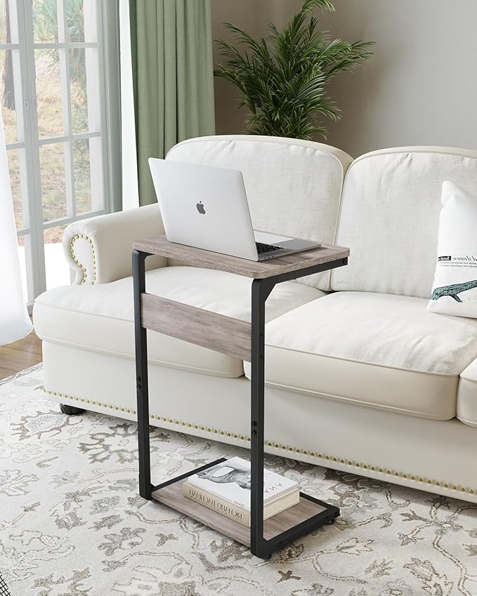 C-Shaped End Tables, Sofa TV Trays Set of 2, Tray Table Small Couch Side Table for Living Room, Bedroom, Bedside ET-YB-GYW2