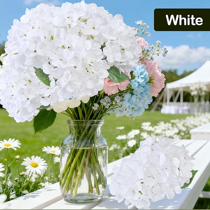Artificial Flower Hydrangea Fake Hydrangea, Used in The Center of The Family Bathroom Desk Shelf or Wedding Bouquet Decoration, Contains 6 White Branches