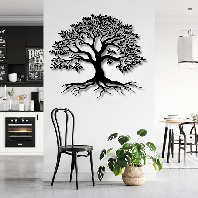 VTHTA Large Tree of Life Metal Wall Art,Tree Wall Sign for Living Room Bedroom Indoor Outdoor Garden Home Decoration (Black, 19" Wx16 H/47x41cm, Metal Wall Art)