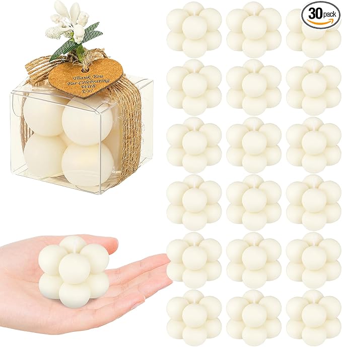 MTLEE 30 Sets Mini Bubble Candles Wedding Favors Gifts for Guests 1.57" x 1.38" Bubble Candles with Cards Dried Flowers DIY Gift Set for Baptism Party Bridal Shower Thank You Gifts (Ivory)