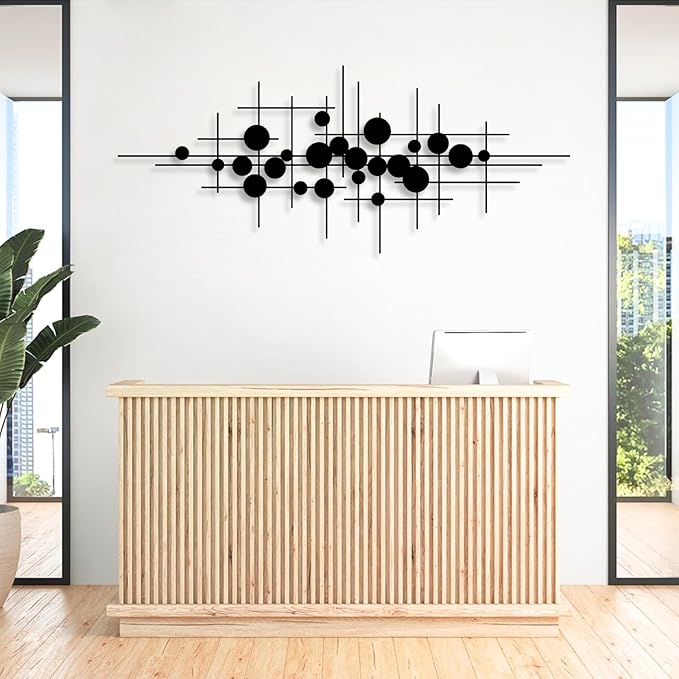 Geometric Metal Wall Art, Mid Century Modern Metal Wall Art, Abstract Metal Wall Art, Abstract Metal Irregular Wall Sculpture, Line Art Wall Decor, Geometric Wall Art, Modern Living Room Wall Décor (White, 47"x 19"| 120x50cm )