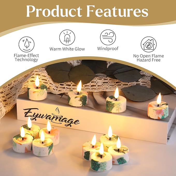 Eywamage Christmas Flameless Tealights with Remote Batteries, Realistic Flickering Xmas LED Tea Votive Candles Holiday Decor Set of 12