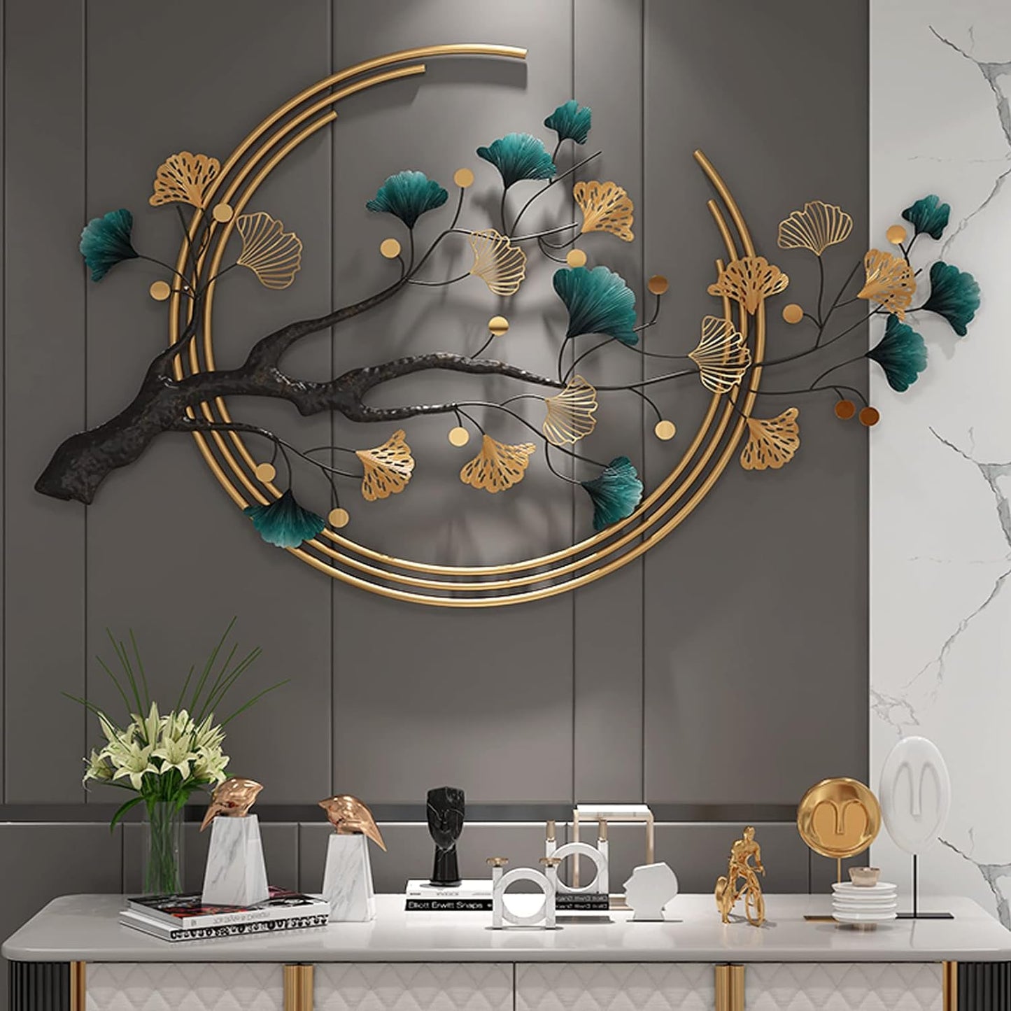 Umbifa Ginkgo Leaf Metal Art Decor 52.7 in * 32.7in 3D Metal Wall Sculpture for Living Room Porch Room Bedroom Modern Art Decor