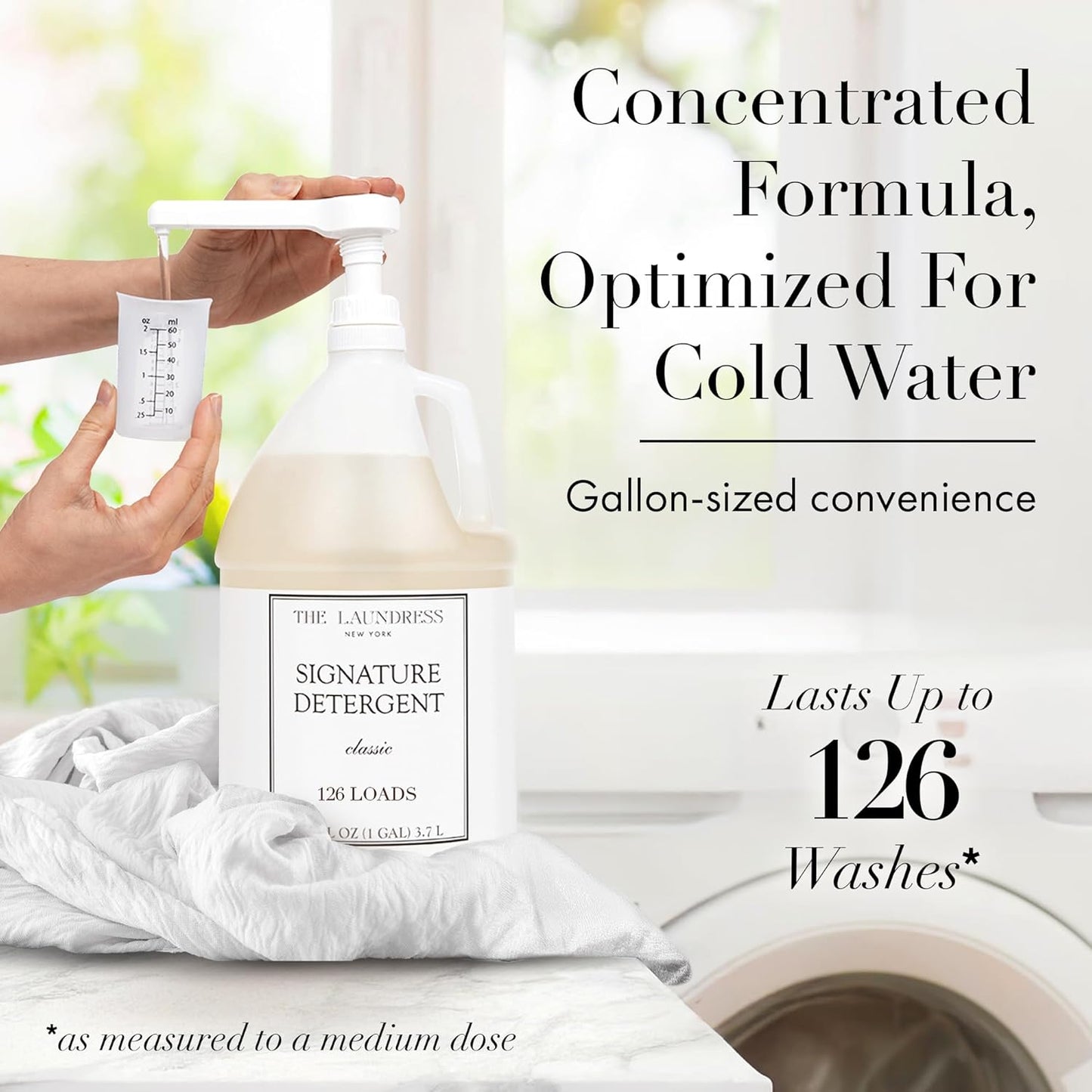The Laundress Luxury Laundry Detergent, Gallon Pump, 126 Loads, Scented Signature Classic Fragrance, Concentrated Triple Enzyme Deep Cleaning and Targeted Stain Remover, 96% USDA Biobased Product