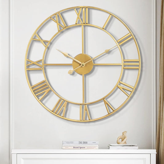 1st owned Large Wall Clock Silent Non-Ticking Roman Numerals Vintage Battery Operated (24 inch,18inch,16inch) Farmhouse Wall Clock for Living Room, Bedroom, Kitchen, Cafe Decor-Gold 40CM