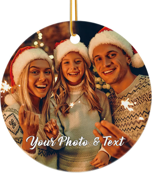 Personalized Christmas Ornaments with Photo - Custom Picture Text Ornaments for Christmas 2024, Customized Ceramic Xmas Tree Decor, for Kids, Mom, Dad, Friends, Lovers by Bemaystar