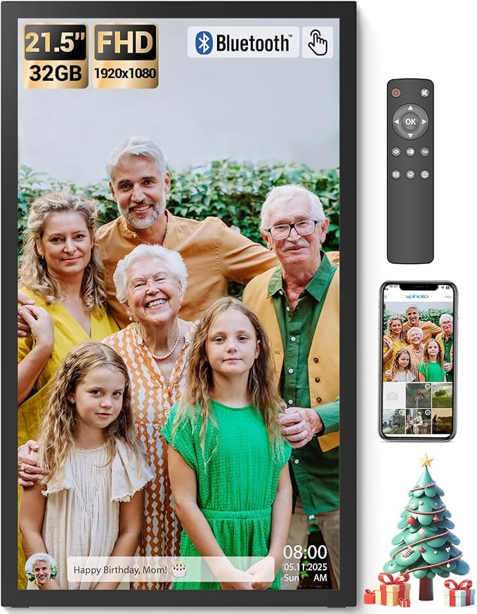 BSIMB Large Digital Picture Frame 21.5 Inch, 64GB Touchscreen 1920x1080 FHD WiFi Digital Photo Frame Electronic Remote Control, Share Pictures/Videos via App/USB/SD Easy Setup Gifts for Mom, Black