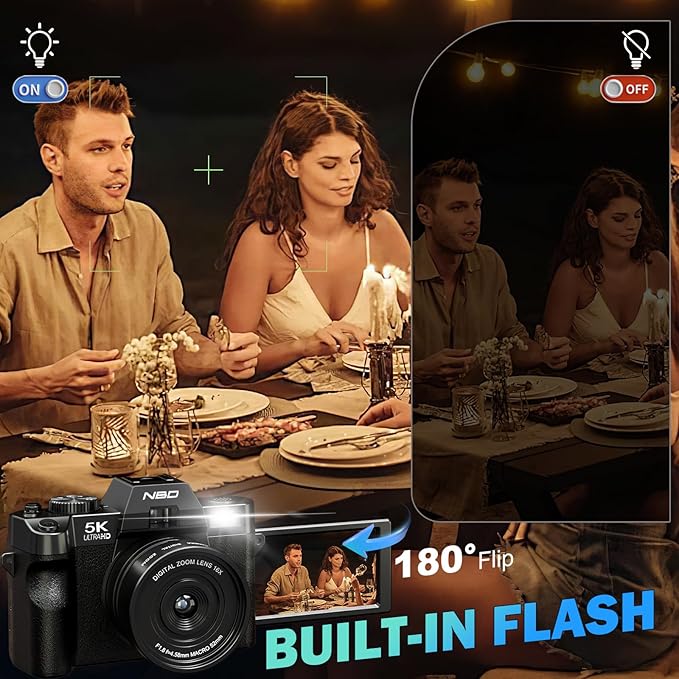 True 5K 64MP Digital Cameras for Photography with Wide Angle & Macro Lens, Wi-Fi, 16X Zoom Autofocus, 64GB Card & 2 Batteries, Leather Case, Vlogging Camera for YouTube Travel (Black)