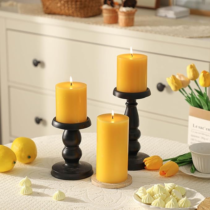 3x6 Inch Yellow Pillar Candles Set of 3 - Decorative Unscented Pillar Candles, Long Burning Dripless Candles for Table Decor, Smokeless Large Pillar Candle for Wedding, Dinner, Rustic Home Decor