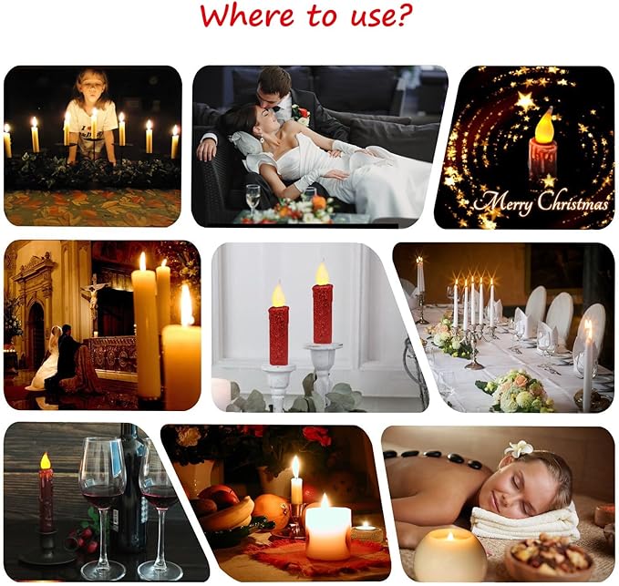CVHOMEDECO. Glitter Flameless Candles Flickering Battery Operated LED Taper Candles with Timer for Home, Wedding, Halloween, Christmas Decor. Red, 4-3/4 Inch, Set of 6