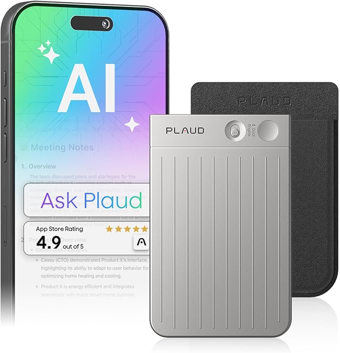 Plaud Note AI Voice Recorder, Voice Recorder w/Case, App Control, AI Transcribe & Summarize, Support 112 Languages, 64GB, Audio Recorder for Lectures, Meetings, Calls, Silver, Non-Pro Version