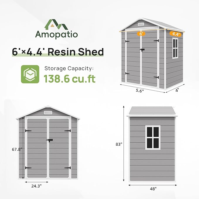 Amopatio Outdoor Storage Shed with Floor,6x4.5 FT Lockable Plastic Tool Shed with Ventilation,Waterproof Resin Garden Sheds for Backyard,Patio,Lawn and Bike Grey