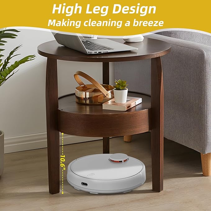 Round Coffee Table with Storage and Hidden Drawer - 20" D x 20" H Natural Wood Side Table with Sliding Drawer, Small Coffee Table for Living Room, Round Nightstand with Drawer, Dark Brown