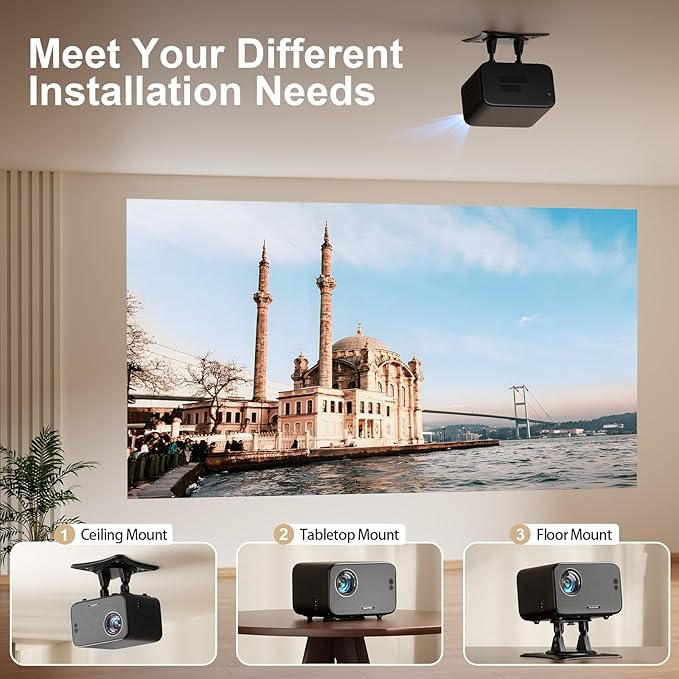 [Compatible with App & TOF Real-time Focus] Mini Projector with WiFi and Bluetooth, XuanPad Smart Projector 4K Support, Dolby Audio & Keystone, 210° Rotatable Stand for Home