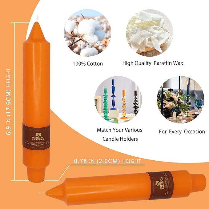 7 Inch Short Taper Candles Candle Sticks Handmade Unscented Set of 4 Smokeless Candlesticks Tapered Candle for Thanksgiving Day Wedding Home Decoration(Orange)