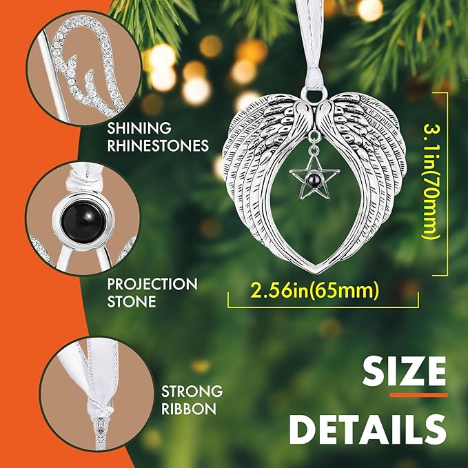 Custom Picture Ornaments, Personalized Christmas Ornaments with Photo Inside, Christmas Home Decor 2025 for Xmas Party, Memorial Christmas Ornament Gifts for Family(Angel Wings)