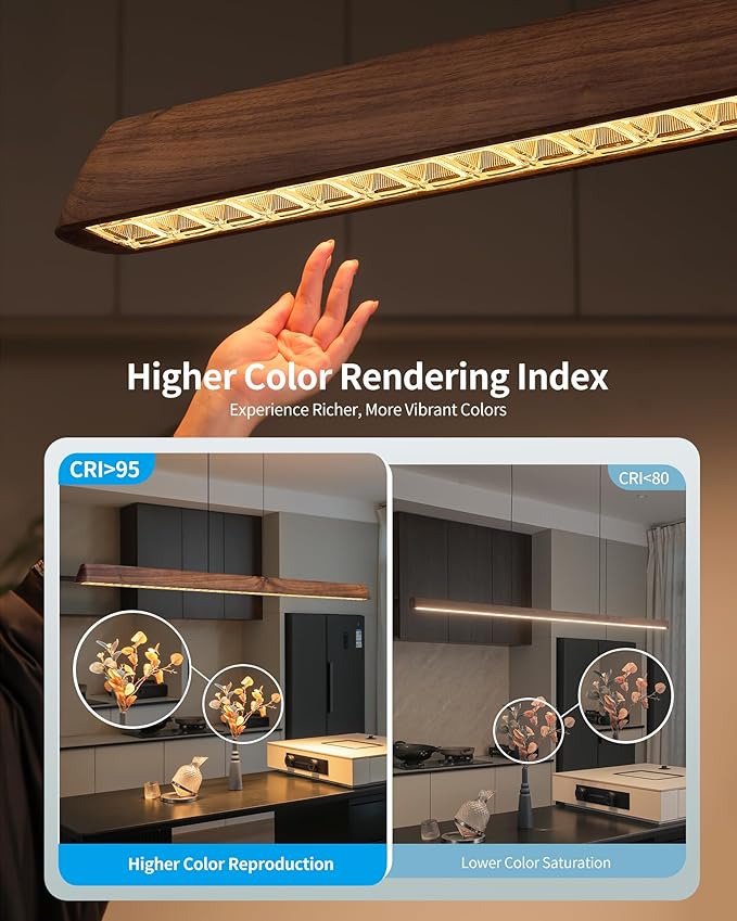 70" Wood Linear Pendant Light, Dimmable Kitchen Island Lighting with Remote, 30W LED Island Lights for Kitchen, Adjustable Linear Chandelier for Dinning Room Light Fixture, Bar, Pool Table - Walnut