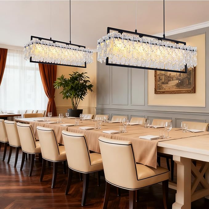 MantoLite Dining Room Light Fixture Modern Rectangle Golde Crystal 4-Light Chandeliers for Dining Room 25" Linear Farmhouse Lighting Fixture for Kitchen Island Light Living Room