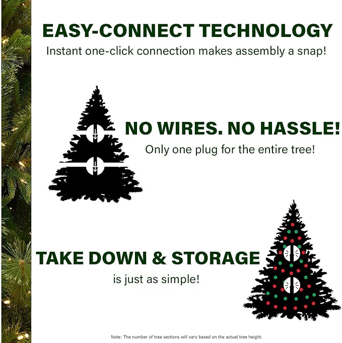 Fraser Hill Farm Pine Valley Flocked Christmas Tree, 6.5 Feet Tall, Snowy Xmas Tree with Easy to Connect, White Incandescent Smart Lights, Modern and Realistic Faux Christmas Tree