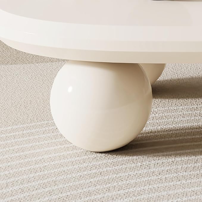 Cloud Coffee Table for Living Room, 51.18" Large Oval Wood Coffee Table with 3 Ball Legs, Unique Modern Living Room Table Center Table for Home Office, White
