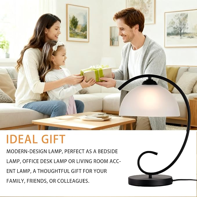 Modern Table Lamp for Bedroom, 17.5" Tall Plug-in Bedside Lamp with Frosted Glass Dome Shade, Sand Black Metal Base, E26 Socket, Corded with Switch – Perfect Nightstand & Desk Lamp (No Bulb)