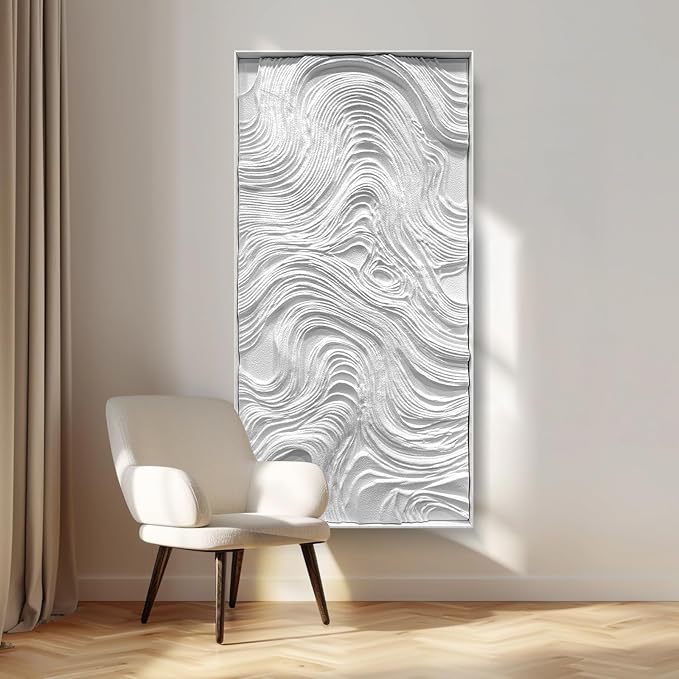 BrightA White wood abstract wave relief wall decoration piece, wooden horizontal wall art large sandstone handmade art piece, aesthetic embellishment for home gallery 23.6"x47.2"