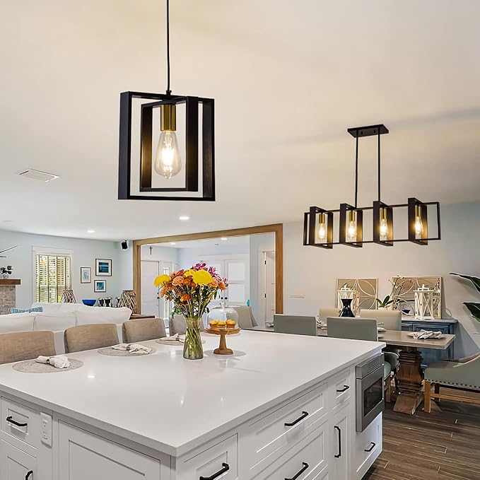 Black Farmhouse Pendant Light,1-Light Small Chandelier,Wood Dining Room Light Fixture with Adjustable Cord,Hanging Lights for Hallway, Kitchen Island, Foyer, Entryway