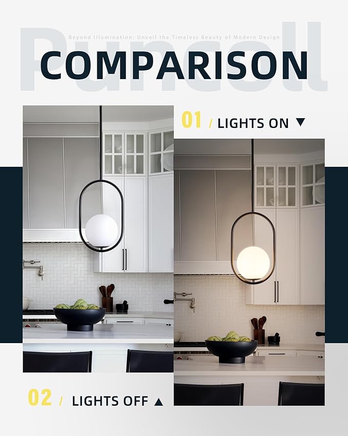 Black Pendant Lights - 1-Light Pendant Lights Kitchen Island with Milky White Globe Glass - Mid Century Pendant Light Fixtures - Black Hanging Lights for Kitchen H9376-MGBK