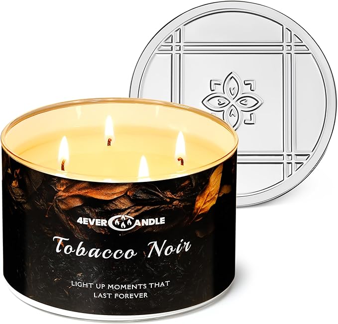 Over 50 Hours Jar Candle - 4-Wick Long-Lasting Scented Candles, 18oz Natural Soy Wax Candle for Home, Candle Gifts for Women & Men, Tobacco Noir