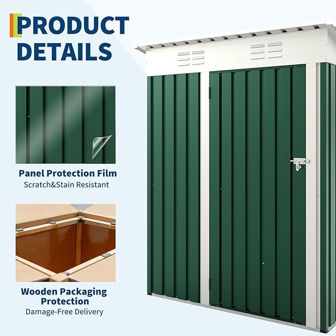 5x3FT Multi-Used Shed & Outdoor,Storage Shed with Lockable Door,Anti-Corrosion Storage House with Sloping Roof for Backyard Outdoor Patio(Green)