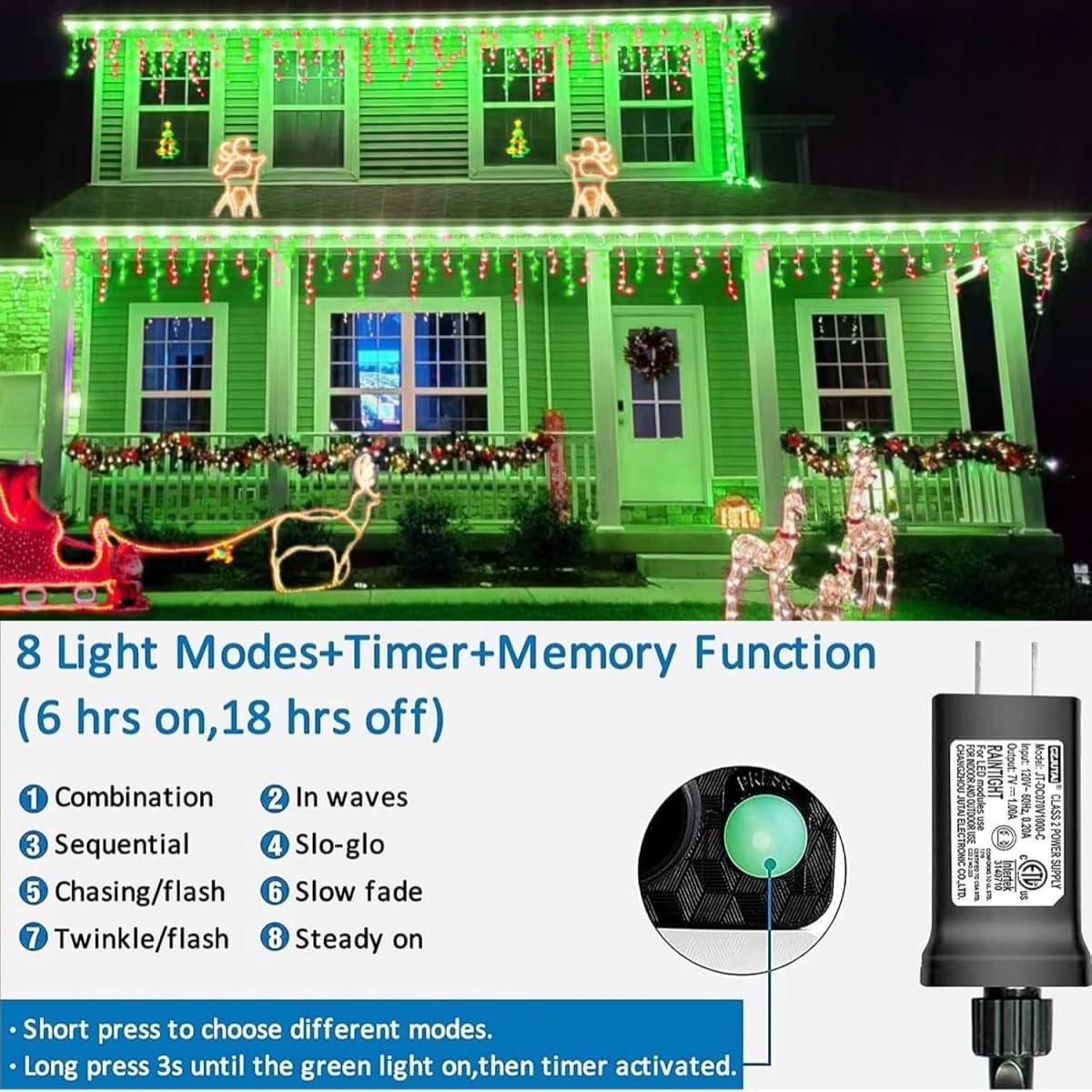 YEGUO 66ft 800 LED Red and Green Icicle Lights Outdoor Waterproof, 160 Drops Icicle String Lights Connectable, 8 Modes Icicle Christmas Lights with Memory Timer