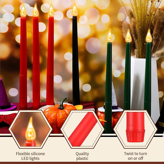 Riakrum 7 Pieces Kwanzaa Candles Set Kwanzaa Flameless Taper Candles Battery Operated for Church Celebration Decoration(10.83 Inches,General Style)