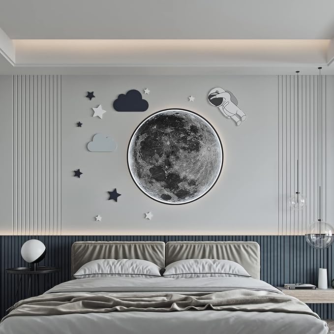 Flush Mount Led Dimmable Ceiling Light Fixture with Remote Control,23.6 "Wall Mounted Decorative Moon Ceiling Light for Bedrooms and Living Rooms.(50W)