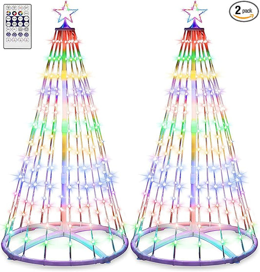 2 Pack 7FT Christmas LED Cone Tree Lights 24 Modes Color Changing with Timer Foldable Lighted Trees Waterproof Outdoor String Lights Holiday Decor for Christmas New Year Xmas Decorations