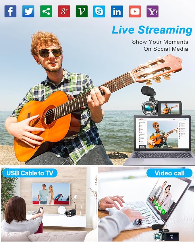 Video Camera Camcorder FHD 4K 36MP Vlogging Camera for YouTube Video Recorder 3.0" 270 Degree Rotation Screen Video Cameras for Filming with Microphone,32GB SD Card (Black)