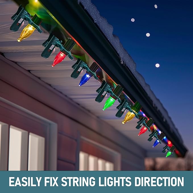 Dazzle Bright C7 C9 Christmas Lights Spring Clips, 50 Pack Universal Holiday Lights Quick Spring Clips, E12, E17 Shatterproof Weatherproof Clips for Outdoor Shingle Gutter Roof Fence